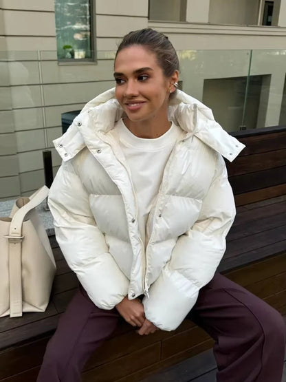 Women's Puffer Jacket – Detachable Hood, Quilted, Cropped