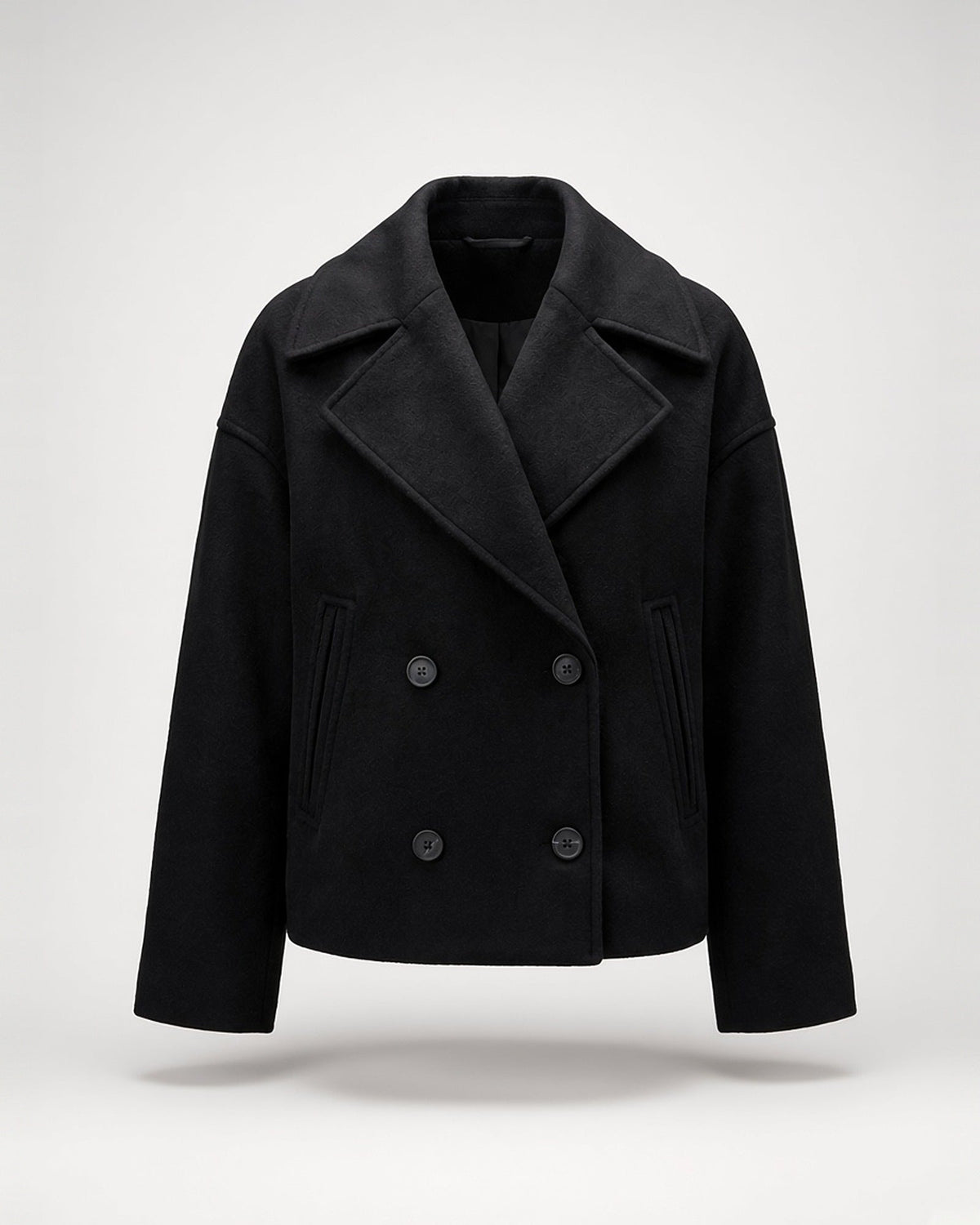 Women's Cropped Pea Coat – Double-Breasted, Notch Lapels