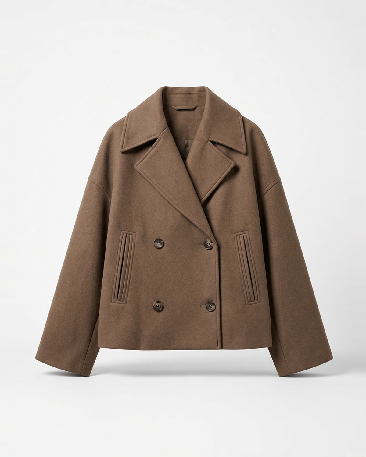 Women's Cropped Pea Coat – Double-Breasted, Notch Lapels