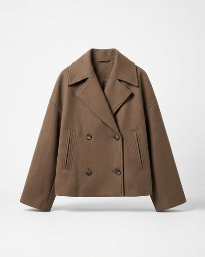 Women's Cropped Pea Coat – Double-Breasted, Notch Lapels
