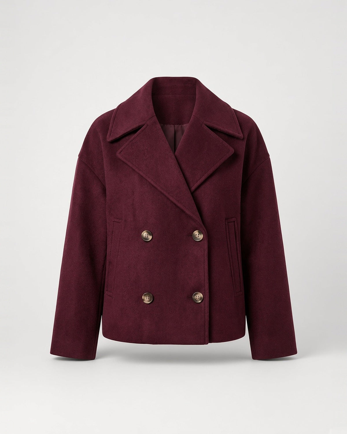 Women's Cropped Pea Coat – Double-Breasted, Notch Lapels