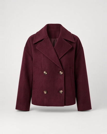 Women's Cropped Pea Coat – Double-Breasted, Notch Lapels