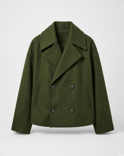 Women's Cropped Pea Coat – Double-Breasted, Notch Lapels