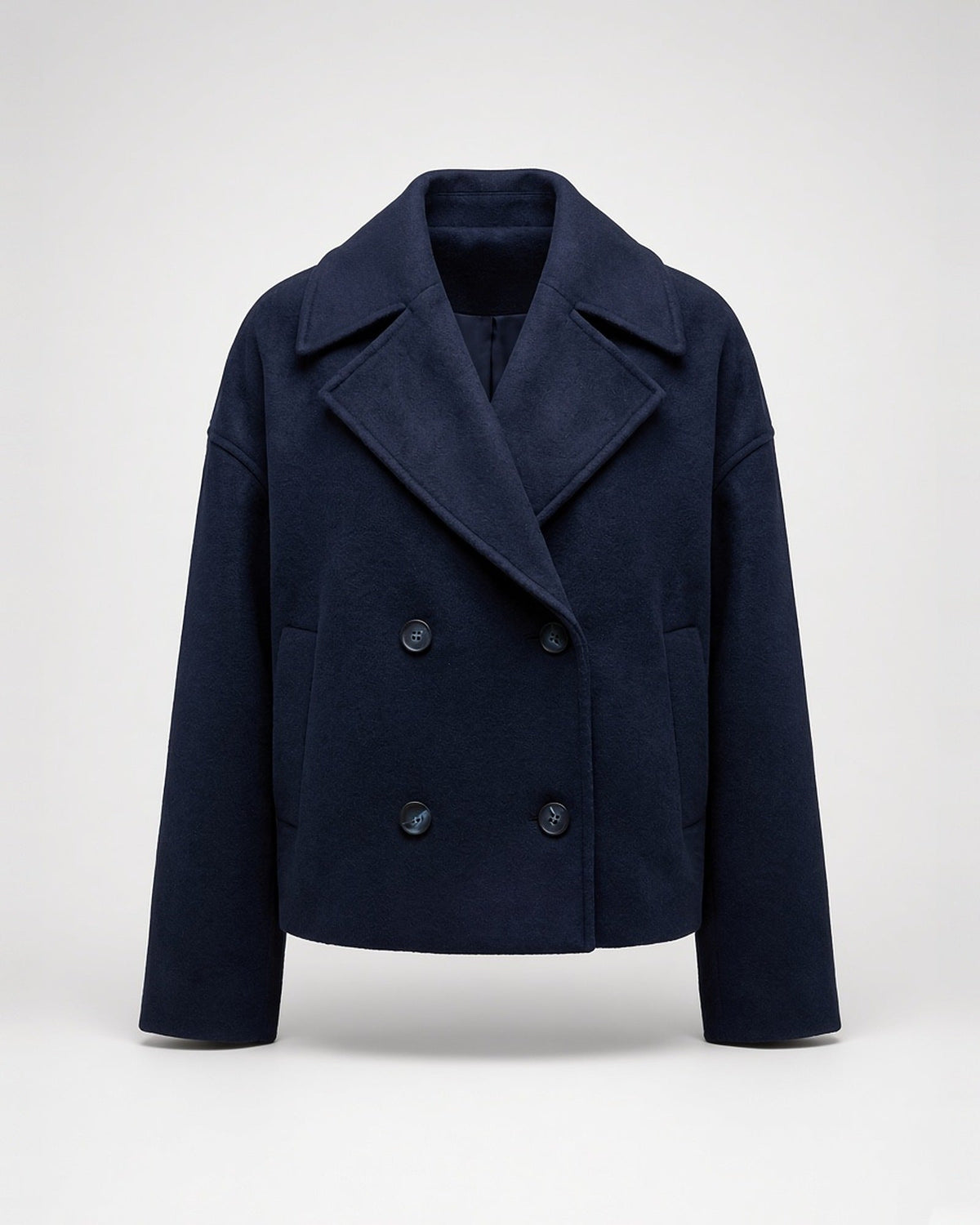 Women's Cropped Pea Coat – Double-Breasted, Notch Lapels