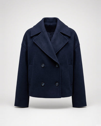 Women's Cropped Pea Coat – Double-Breasted, Notch Lapels