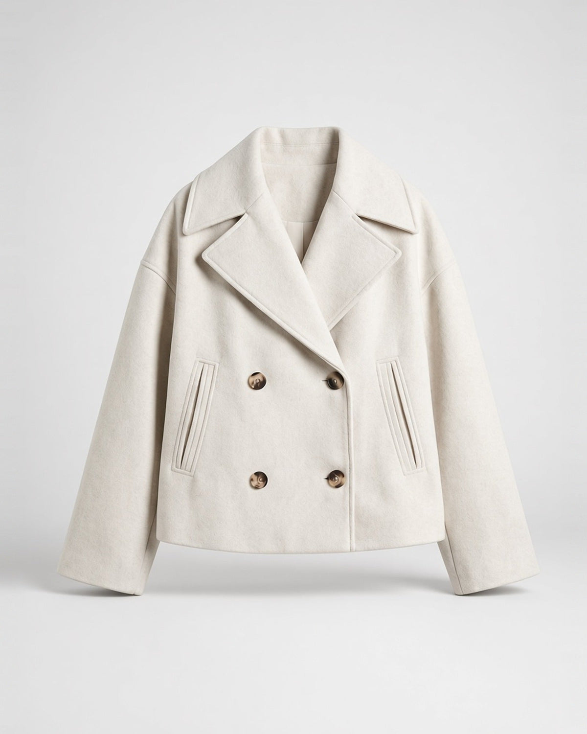 Women's Cropped Pea Coat – Double-Breasted, Notch Lapels