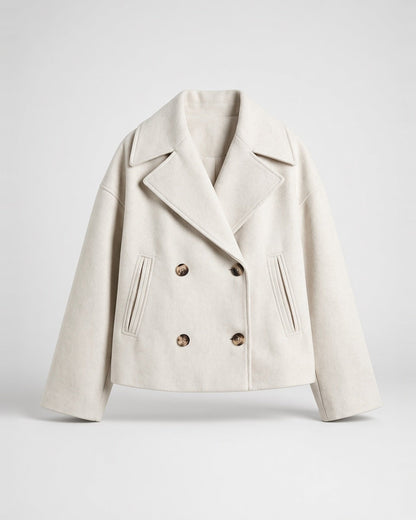 Women's Cropped Pea Coat – Double-Breasted, Notch Lapels