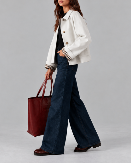 Women's Trench Jacket – Cropped, Check Lined Cuffs