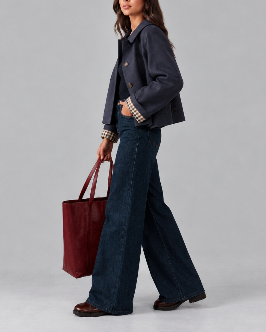 Women's Trench Jacket – Cropped, Check Lined Cuffs