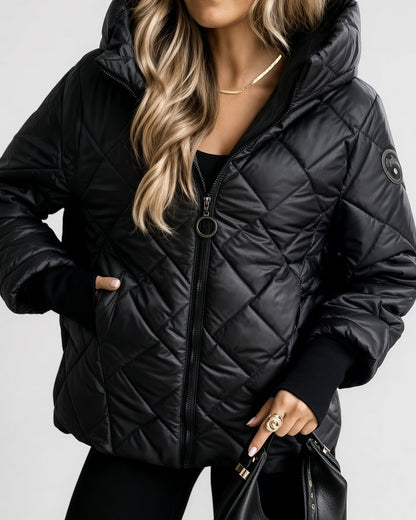 Women's Quilted Jacket – Hooded, Zip-Up, Ribbed Cuffs
