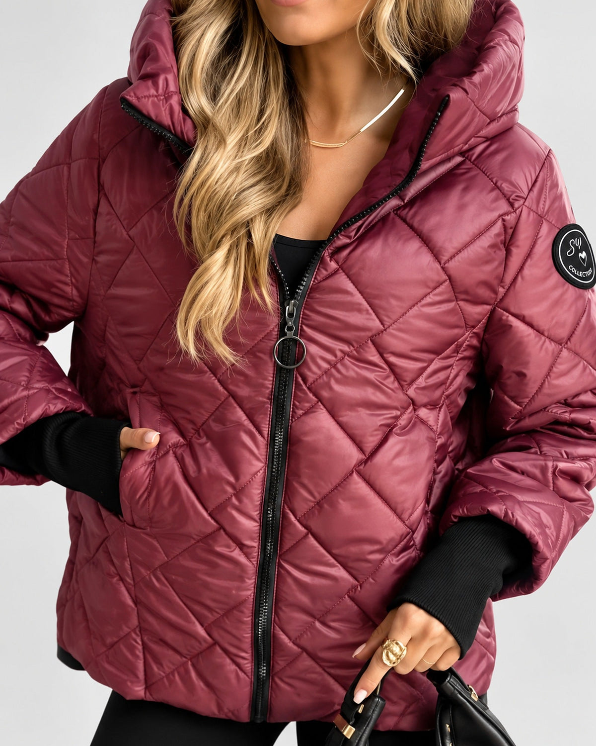 Women's Quilted Jacket – Hooded, Zip-Up, Ribbed Cuffs