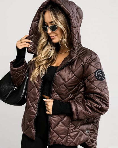 Women's Quilted Jacket – Hooded, Zip-Up, Ribbed Cuffs