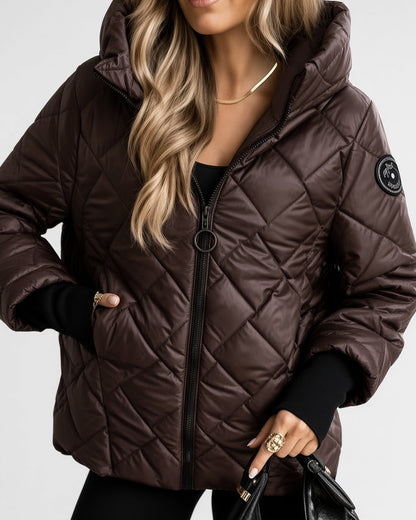 Women's Quilted Jacket – Hooded, Zip-Up, Ribbed Cuffs