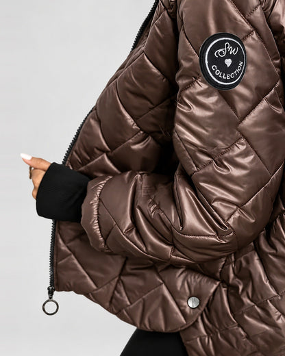 Women's Quilted Jacket – Hooded, Zip-Up, Ribbed Cuffs