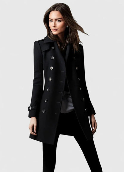 Women's Double-Breasted Wool Coat – Gold Buttons, Tailored