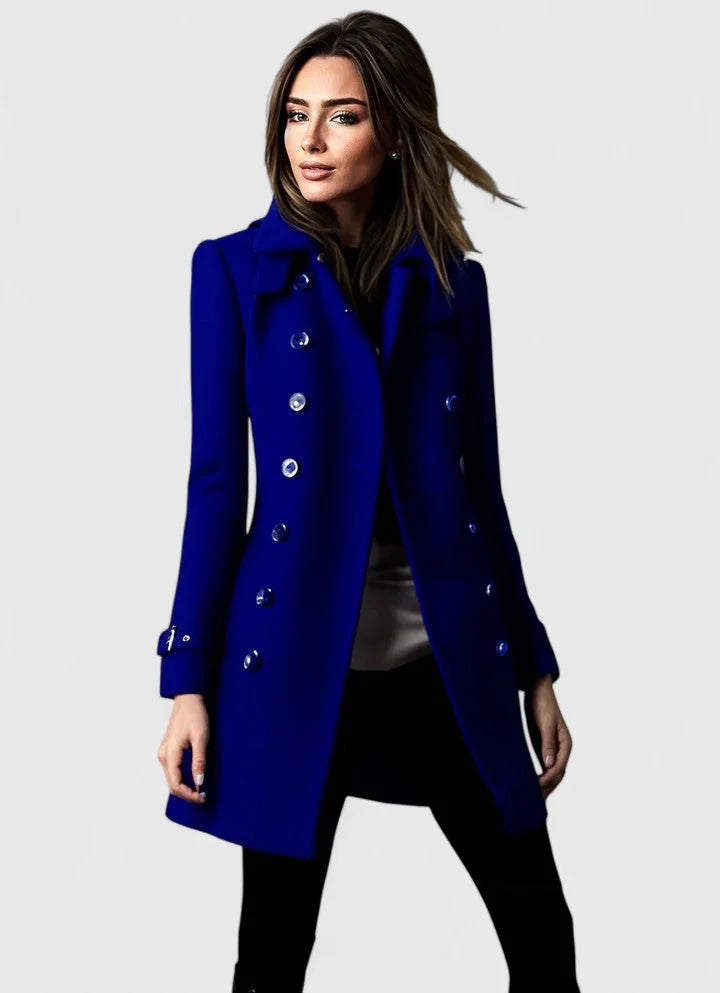 Women's Double-Breasted Wool Coat – Gold Buttons, Tailored