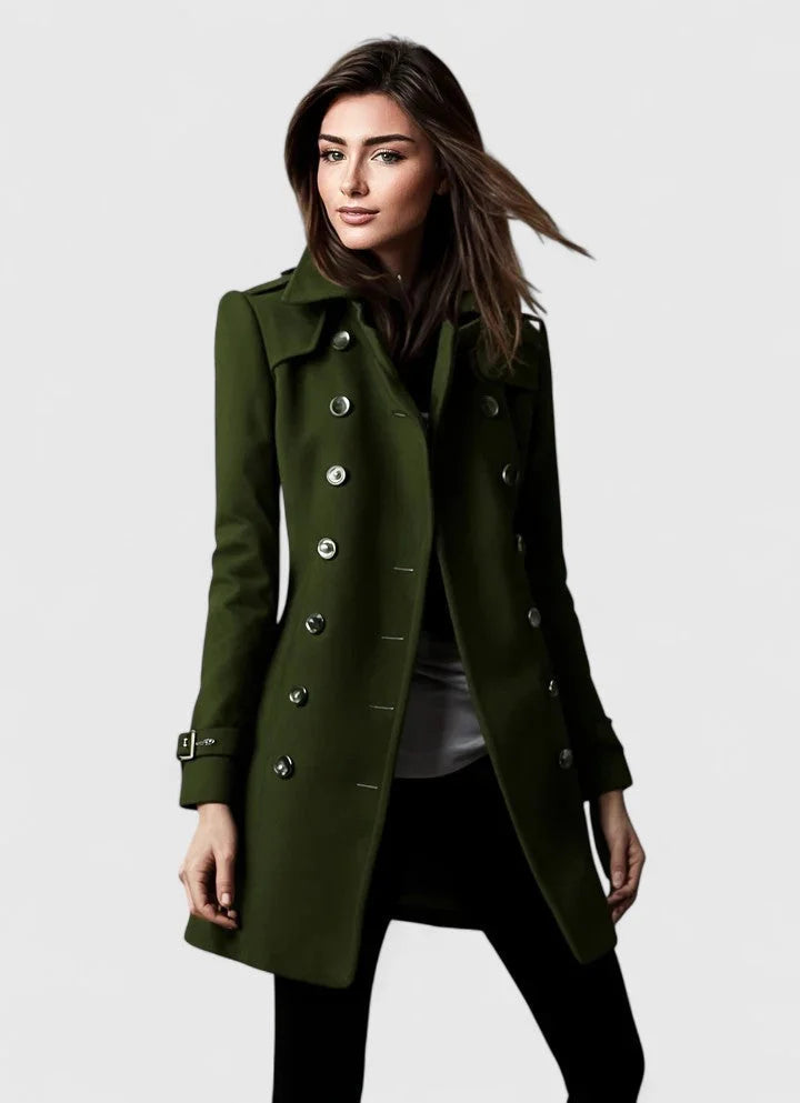 Women's Double-Breasted Wool Coat – Gold Buttons, Tailored