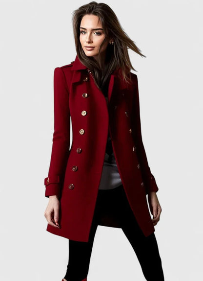 Women's Double-Breasted Wool Coat – Gold Buttons, Tailored