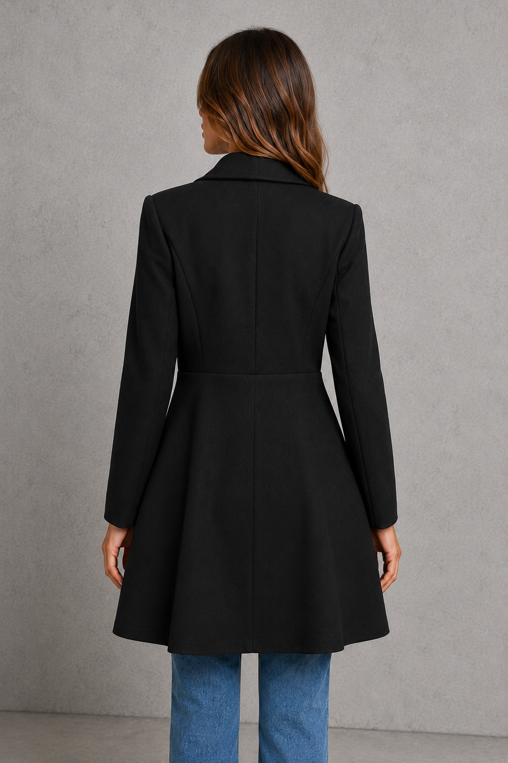 Women's Wool Coat – Fit and Flare, Waterfall Collar