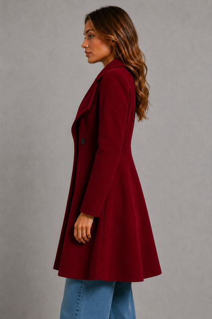 Women's Wool Coat – Fit and Flare, Waterfall Collar