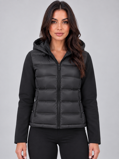Women's Hooded Puffer Jacket – Quilted Stretch Fit