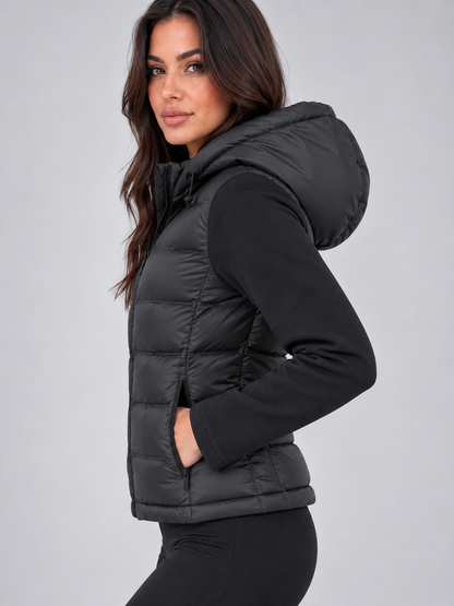Women's Hooded Puffer Jacket – Quilted Stretch Fit