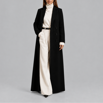 Women's Wool Coat – Maxi Length, Double-Breasted