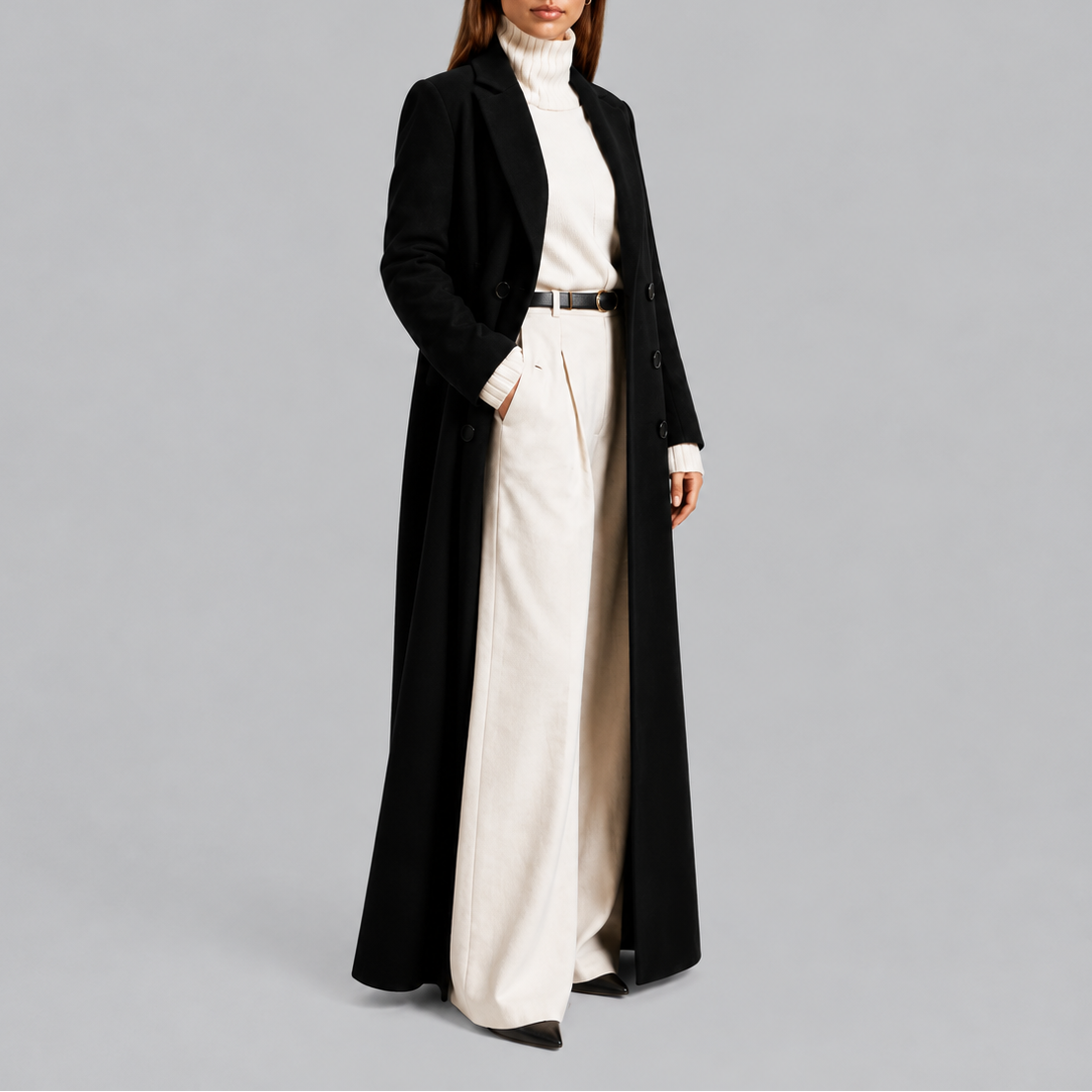 Women's Wool Coat – Maxi Length, Double-Breasted
