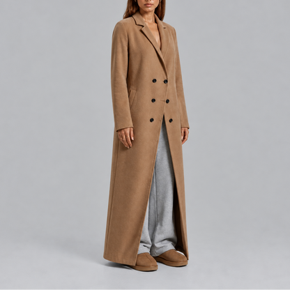 Women's Wool Coat – Maxi Length, Double-Breasted