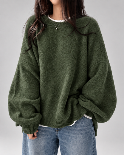 Women's Chunky Knit Sweater – Drop Shoulder, Crew Neck
