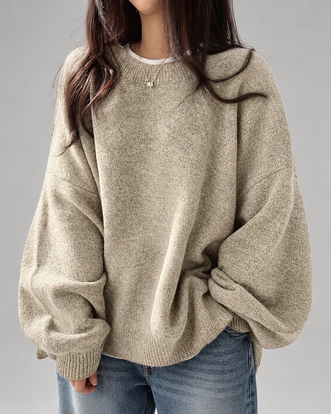 Women's Chunky Knit Sweater – Drop Shoulder, Crew Neck