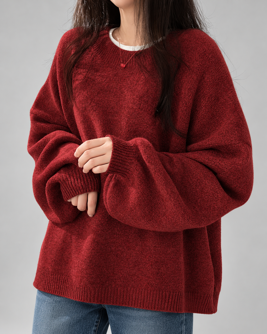 Women's Chunky Knit Sweater – Drop Shoulder, Crew Neck