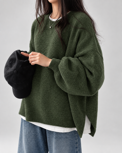 Women's Chunky Knit Sweater – Drop Shoulder, Crew Neck