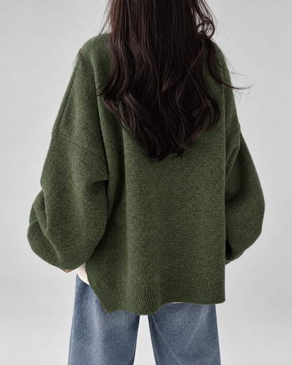 Women's Chunky Knit Sweater – Drop Shoulder, Crew Neck