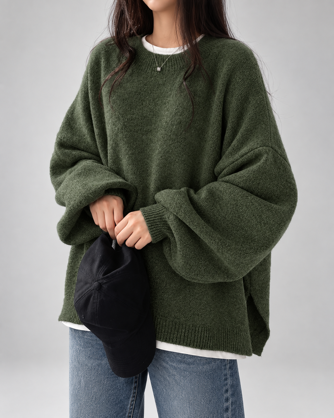 Women's Chunky Knit Sweater – Drop Shoulder, Crew Neck