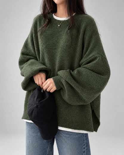 Women's Chunky Knit Sweater – Drop Shoulder, Crew Neck