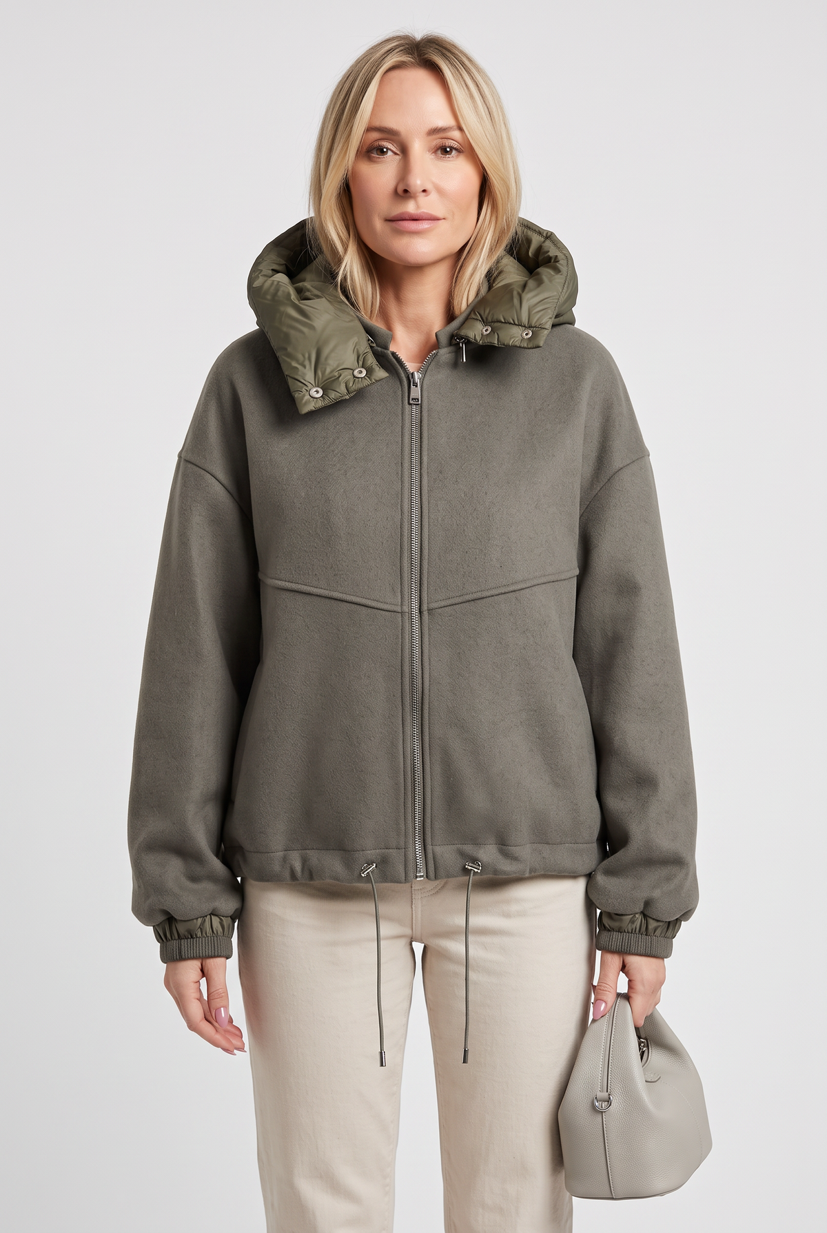 Women's Hooded Jacket – Oversized Zip-Up, Drawstring Hem