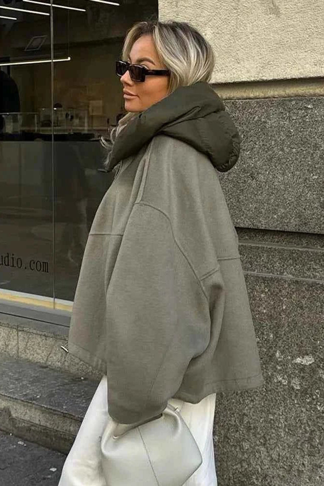 Women's Hooded Jacket – Oversized Zip-Up, Drawstring Hem