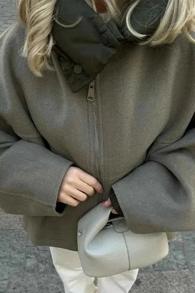 Women's Hooded Jacket – Oversized Zip-Up, Drawstring Hem