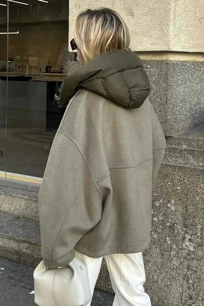 Women's Hooded Jacket – Oversized Zip-Up, Drawstring Hem