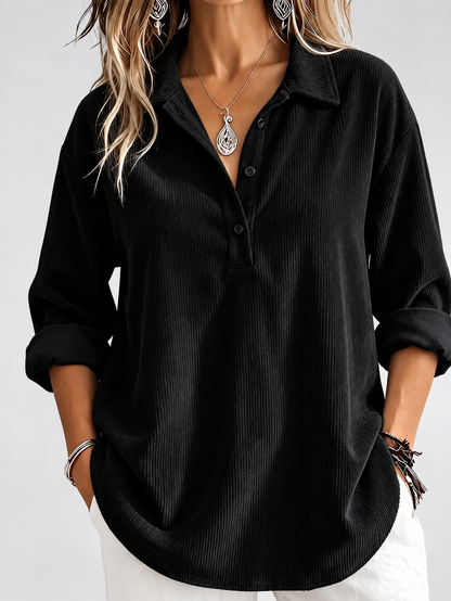 Women's Corduroy Long Sleeve Top – Button Placket, Relaxed Fit
