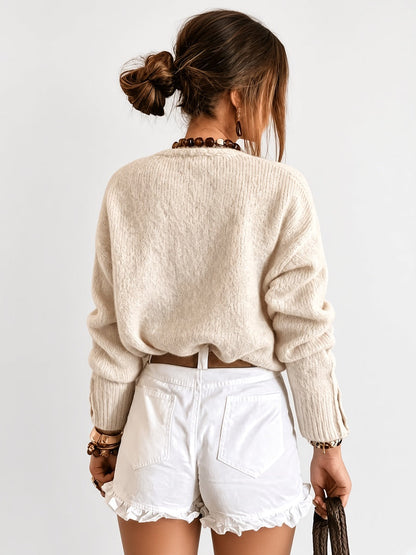 Women's Cardigan – V-Neck, Heart Buttons