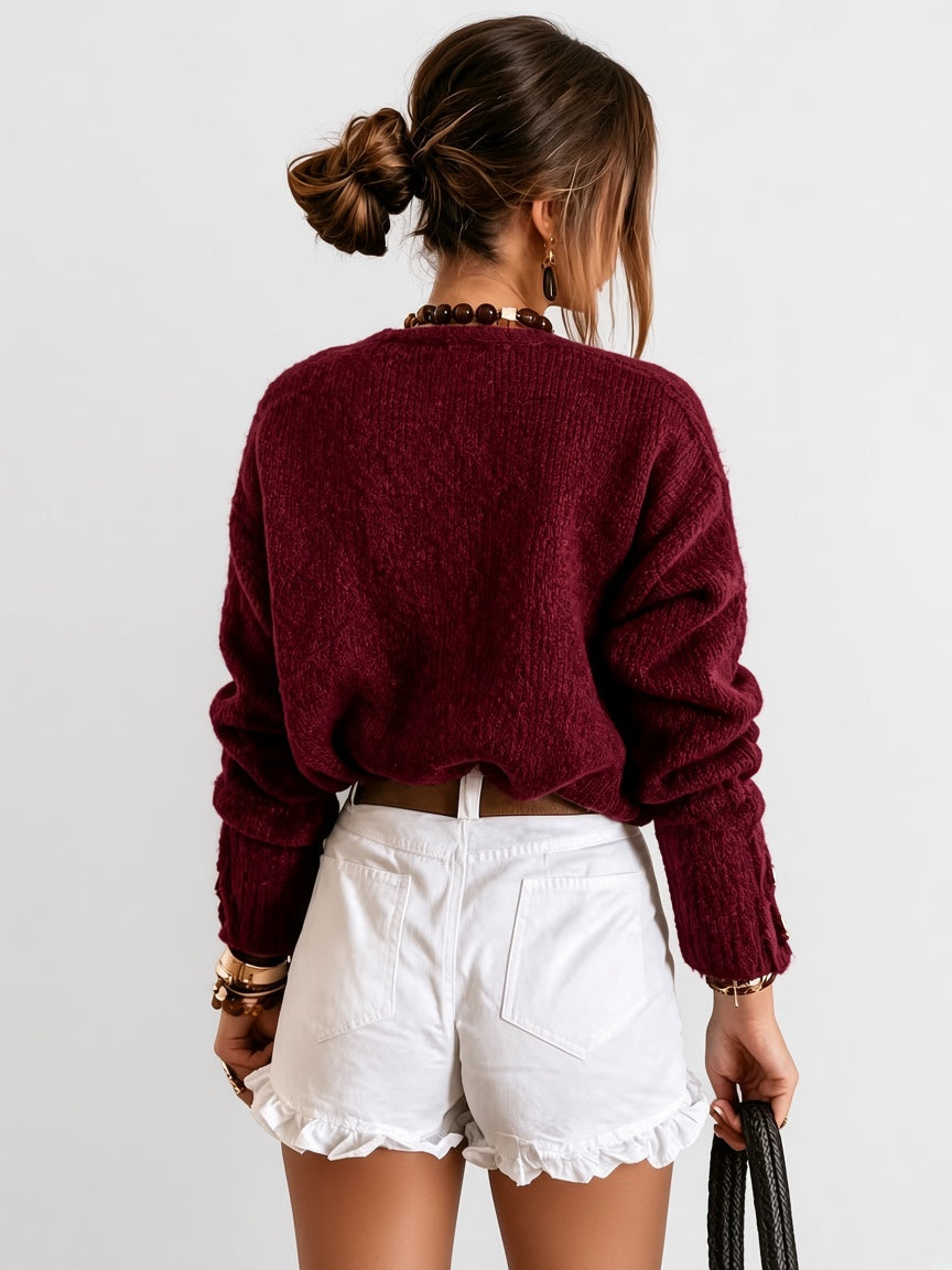 Women's Cardigan – V-Neck, Heart Buttons