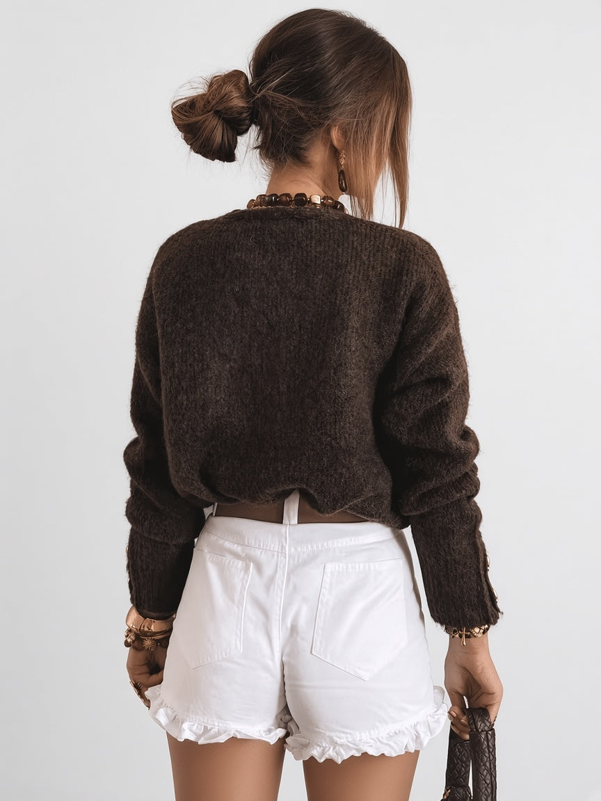 Women's Cardigan – V-Neck, Heart Buttons