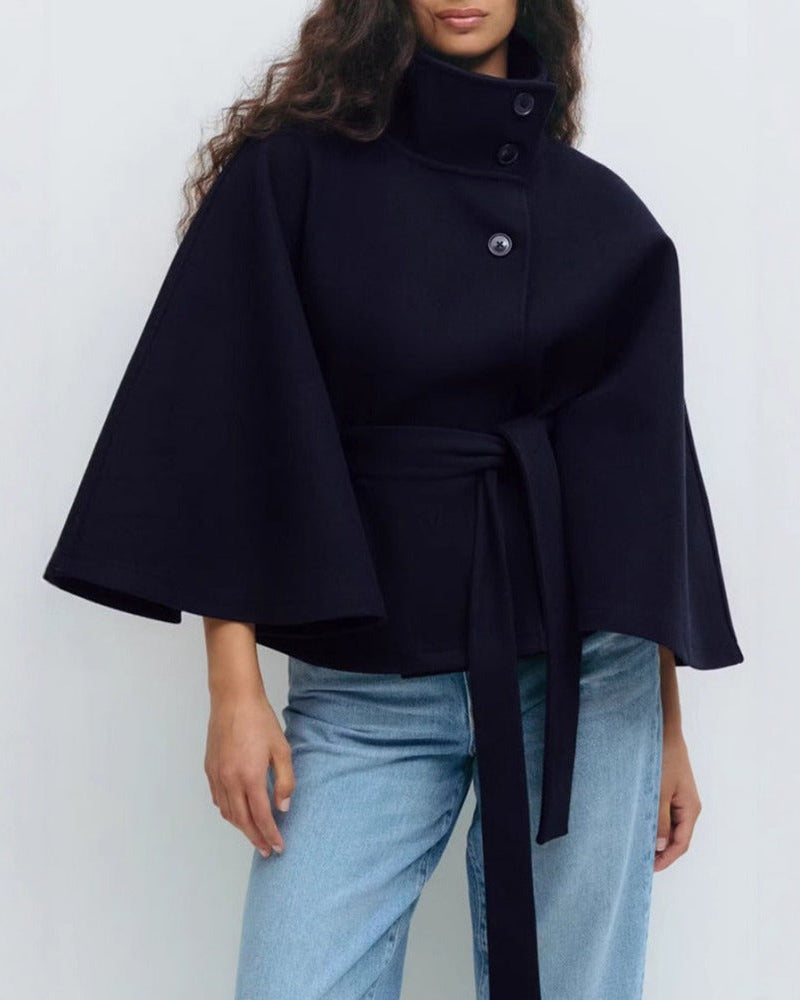 Women's Wool Cape Coat – Belted, Funnel Neck