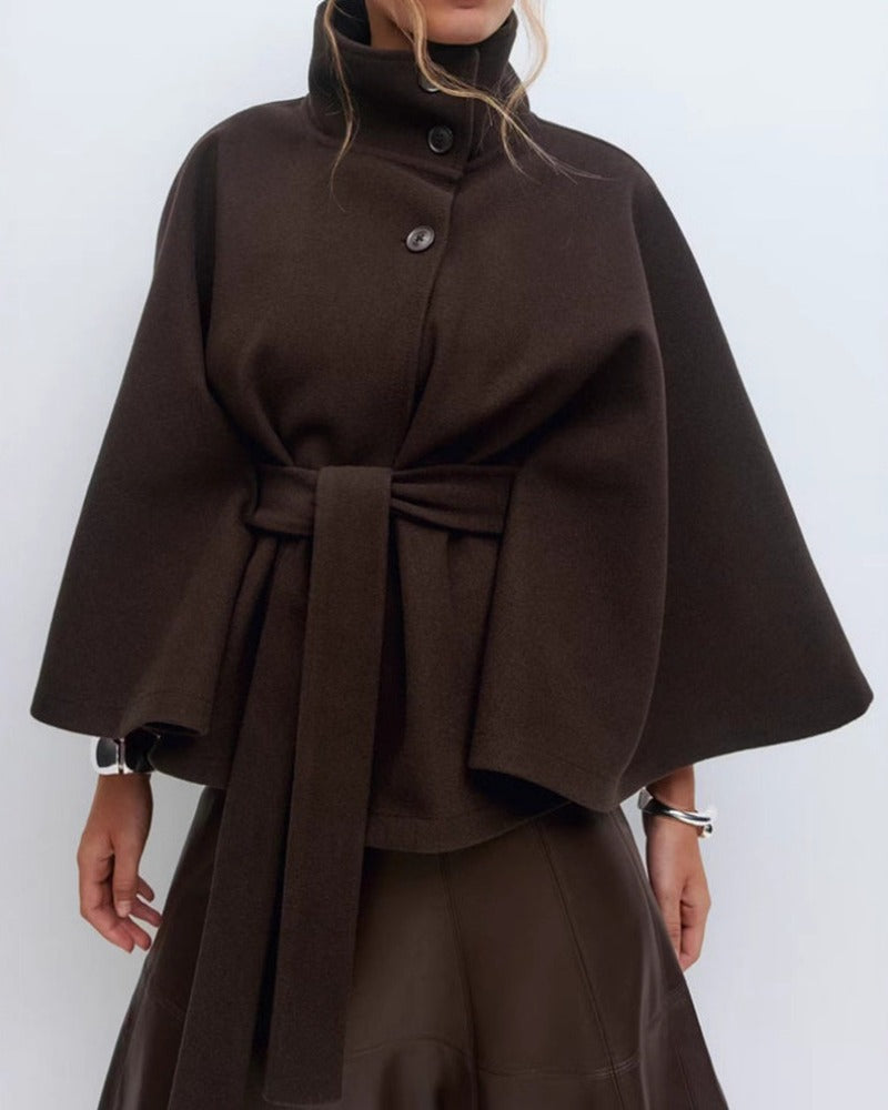 Women's Wool Cape Coat – Belted, Funnel Neck