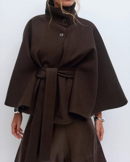 Women's Wool Cape Coat – Belted, Funnel Neck